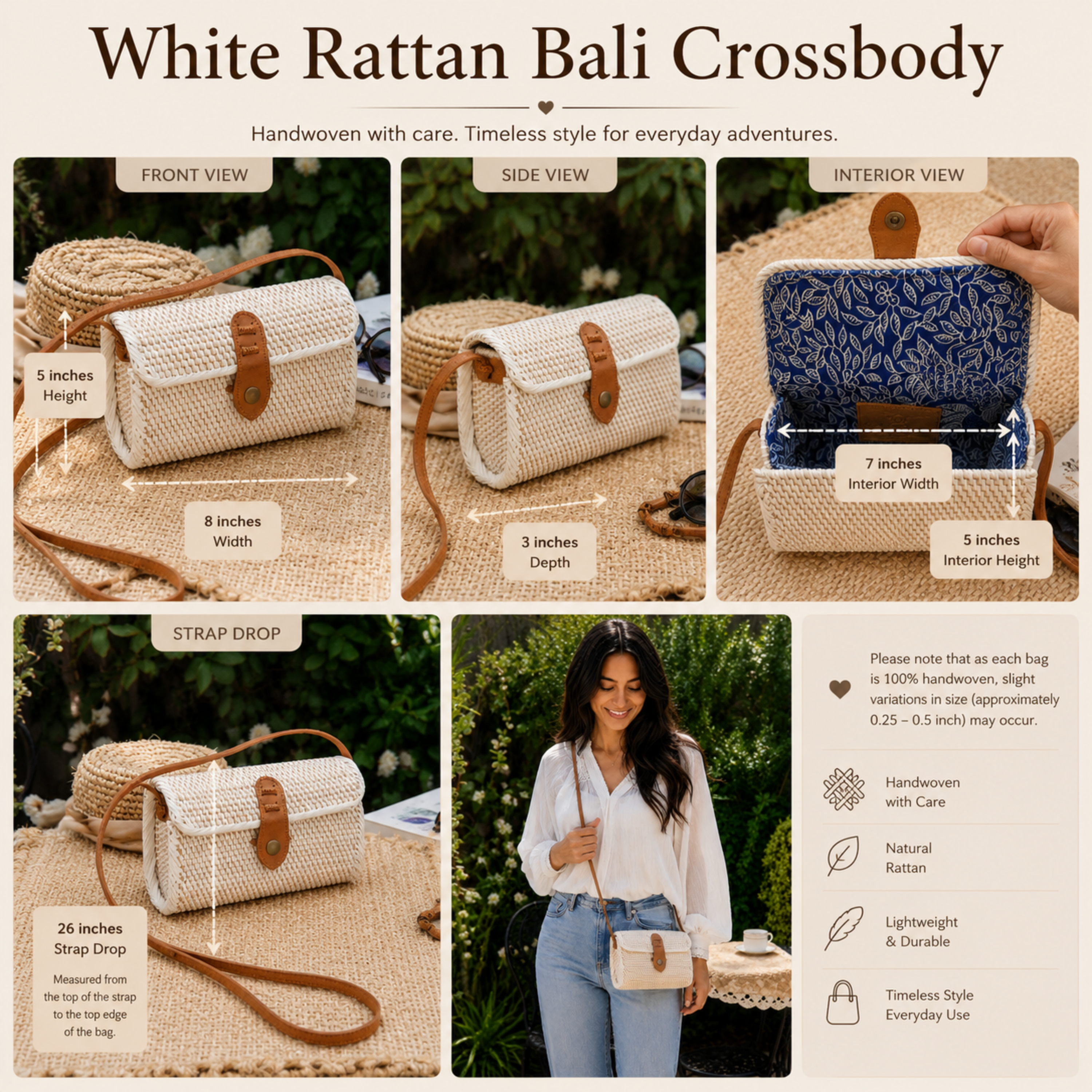 Bali Rattan Bag: Handwoven Boho Style - Lightweight Crossbody