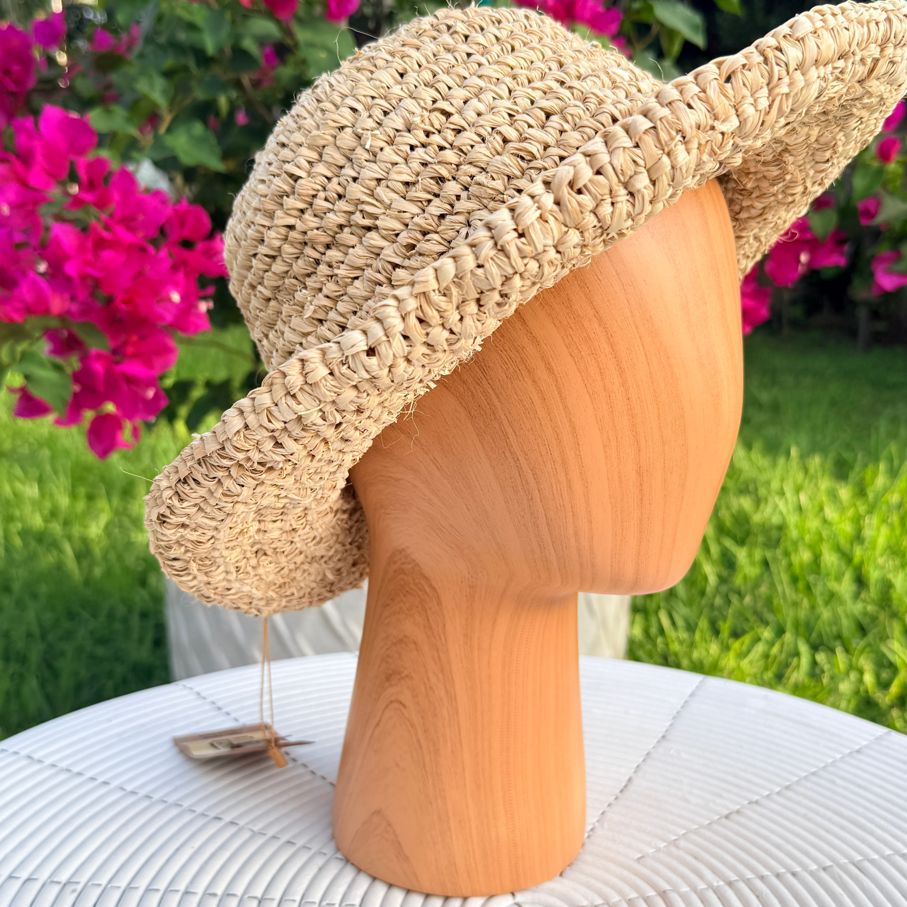 Handmade Raffia Straw Sun Hat – Crocheted Floppy Brim Beach Hat from Bali