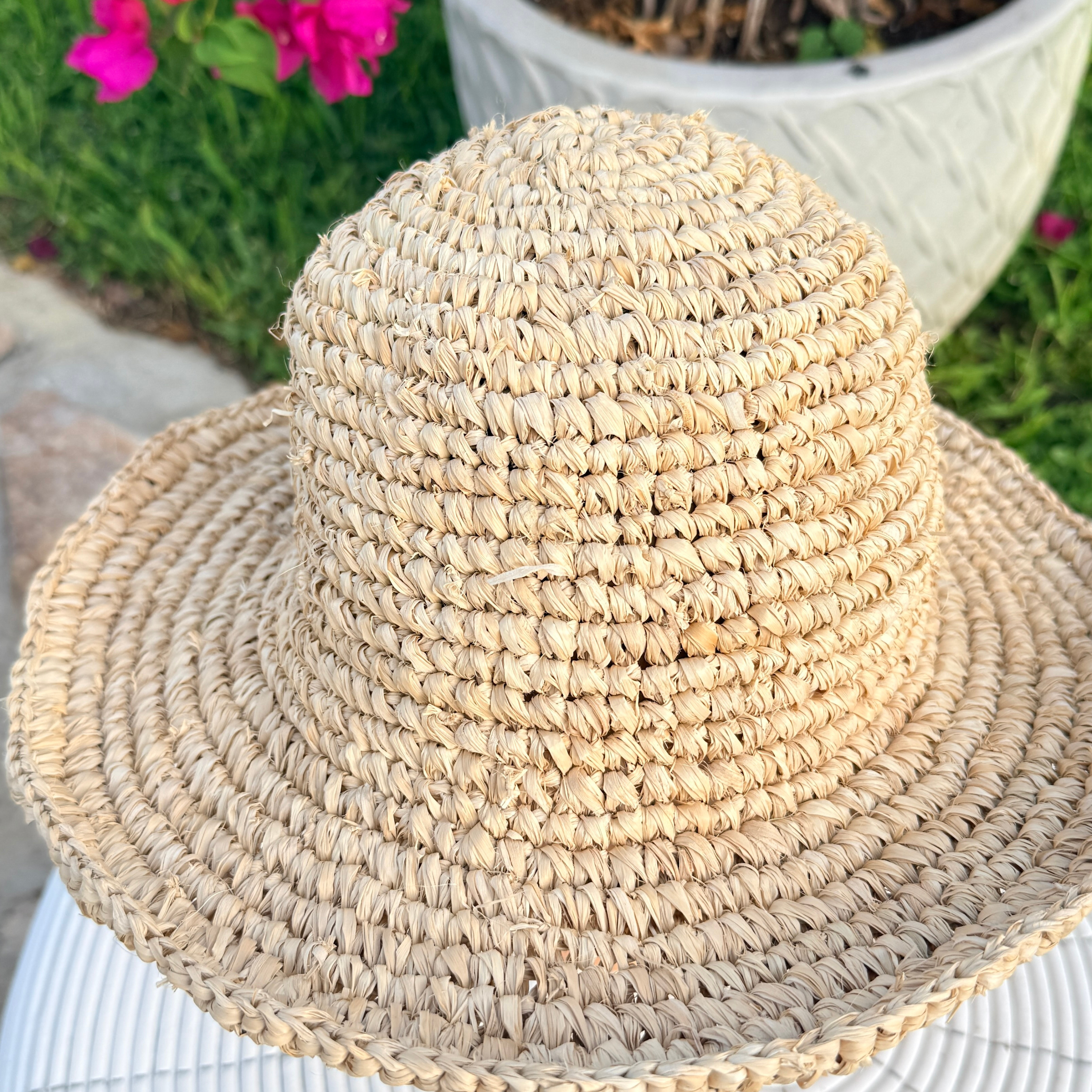 Handmade Raffia Straw Sun Hat – Crocheted Floppy Brim Beach Hat from Bali