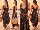 Boho Tie Dye Jumpsuit, Harem Style, Flowy Loose Fit Cocoa Sunset / Brown (One Size)
