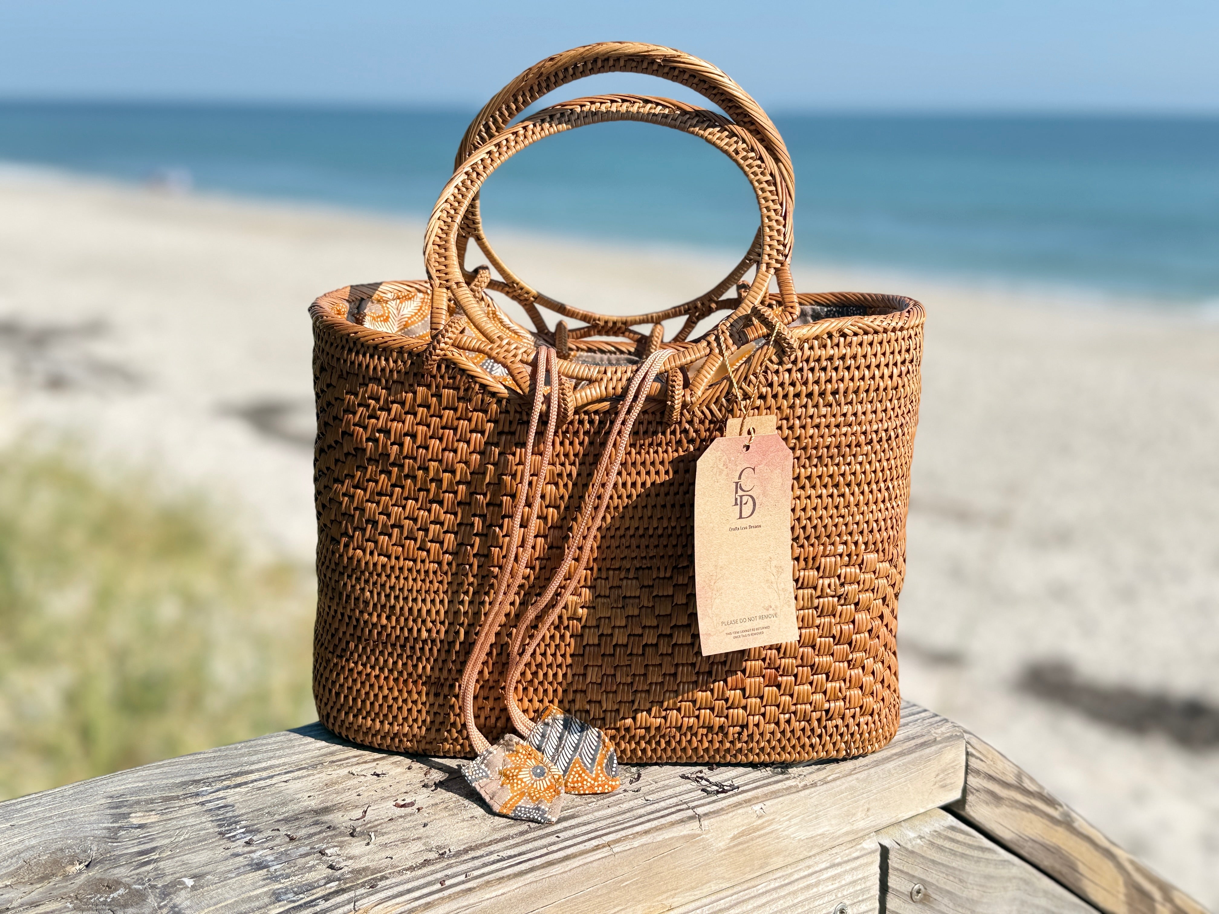 Natural Rattan Tote Bag - Spacious Handwoven Bali Design