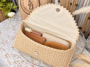 Striped Straw Clutch Wallet, Green & White or Natural – Handwoven Boho Envelope Clutch (11" x 7")