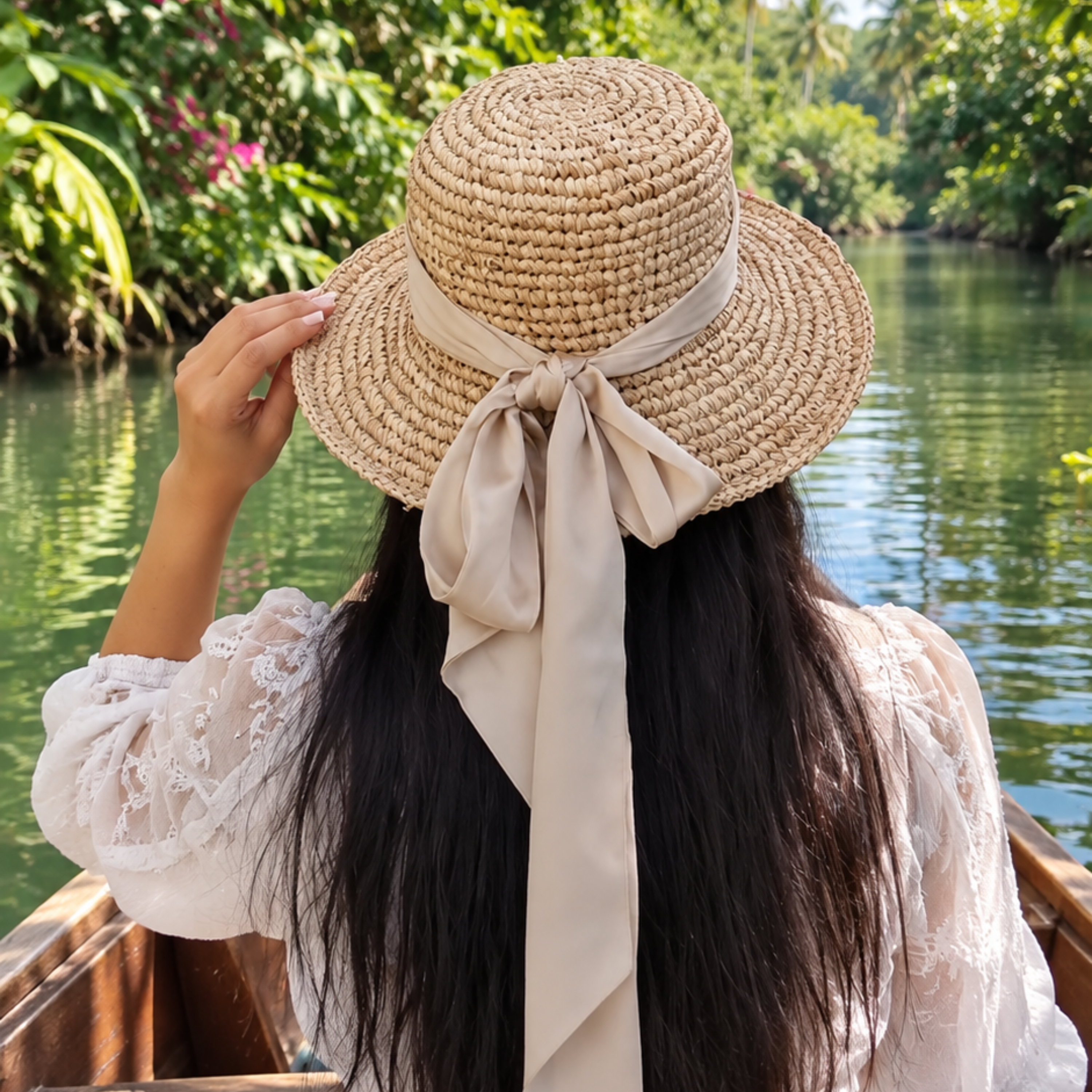 Handmade Raffia Straw Sun Hat – Crocheted Floppy Brim Beach Hat from Bali