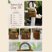 Rattan Tote: Lightweight Bali Sisag Handwoven - Natural Smoke Cured