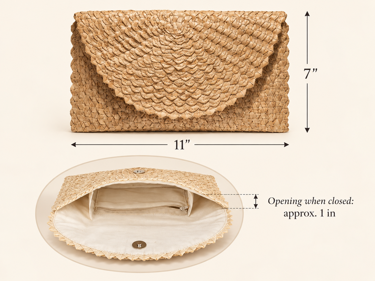Striped Straw Clutch Wallet, Green & White or Natural – Handwoven Boho Envelope Clutch (11" x 7")