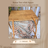 Handmade Rattan Bali Square Tote – Woven Beach Bag with Batik Liner