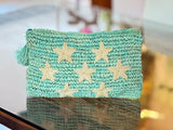 Handmade Rafia Star Clutch: Green Boho Wallet