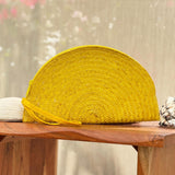 Boho Palm Clutch, Half-Moon Handwoven (Detachable Strap, Zippered)