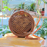 Boho Rattan Crossbody Bag, Heart Shape (Leather Strap, Lightweight)