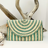 Boho Straw Clutch Wallet, Natural Green Blend (13.5" x 7.5")