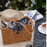 Rattan Tote Bag: Boho Style with Diamond Motif (Honey Brown)