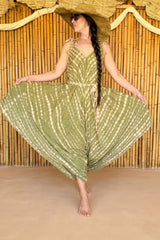 Boho Tie Dye Jumpsuit, Harem Style, Flowy Loose Fit Sage Dream(One Size)