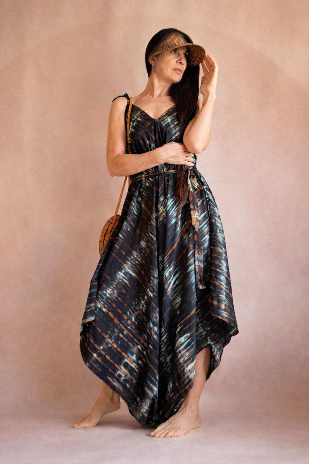 Boho Tie Dye Jumpsuit, Harem Style, Flowy Loose Fit MidnightBlue (One Size)