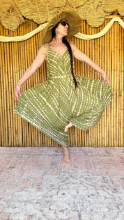Boho Tie Dye Jumpsuit, Harem Style, Flowy Loose Fit Sage Dream(One Size)