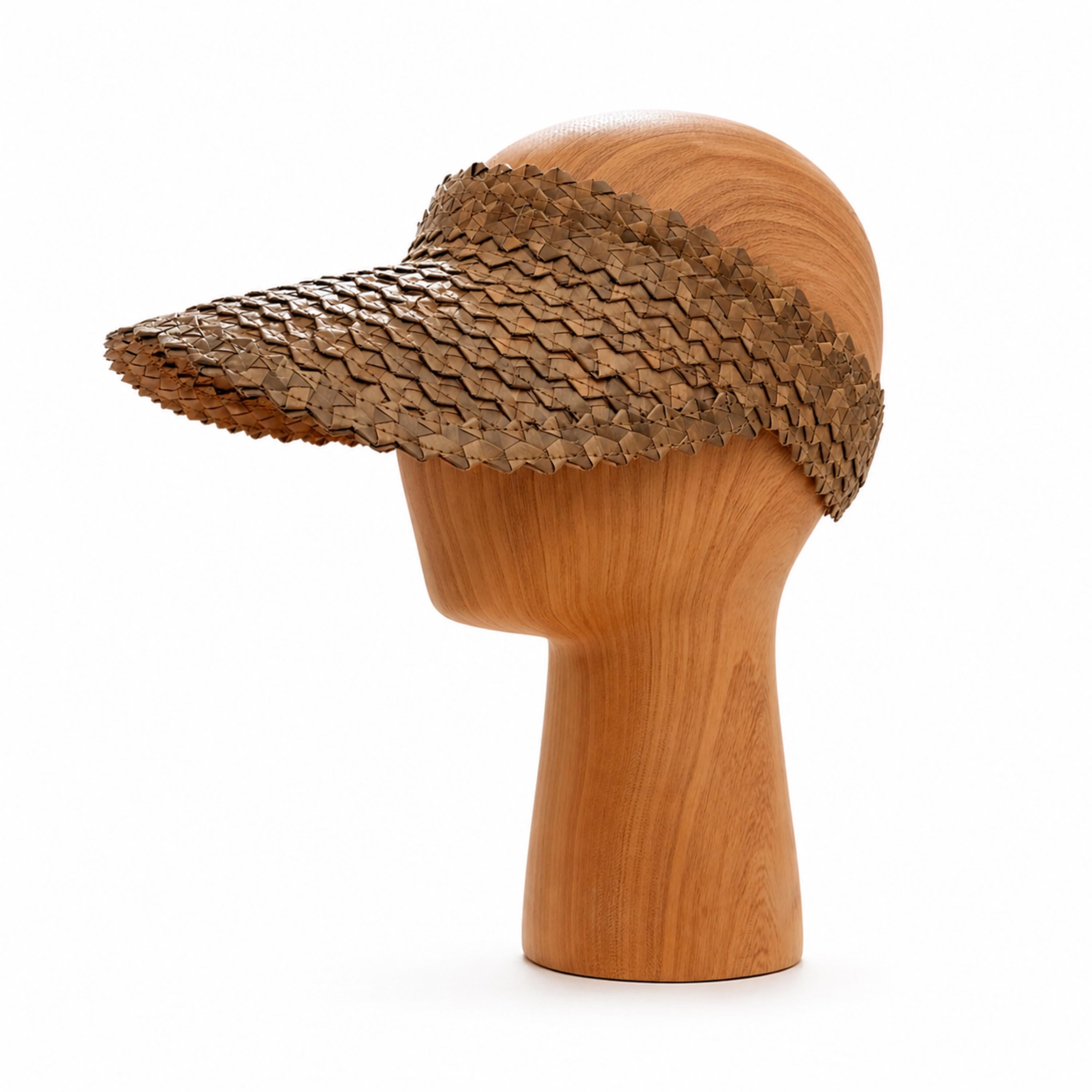 Bohemian Palm Leaf Visor Hat, Handmade, Adjustable (Beige, Eco-Friendly)