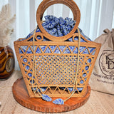 Ata Grass Tote: Boho Bali Batik Lined Bag (Handwoven with Round Handles)