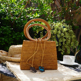 Bali Handwoven Rattan Tote: Boho Ata Grass Bag (Natural Golden Brown)