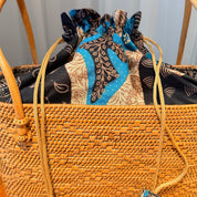 Bohemian Rattan Tote Bag, Handwoven Natural Bali Style (Leather Strap)