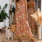 Boho Maxi Dress: Floral Triangle Print - Light and Flowy
