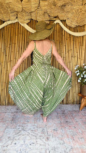 Boho Tie Dye Jumpsuit, Harem Style, Flowy Loose Fit Sage Dream(One Size)