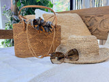 Bohemian Rattan Tote Bag, Handwoven Natural Bali Style (Leather Strap)