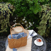 Bohemian Rattan Tote Bag, Handwoven Natural Bali Style (Leather Strap)