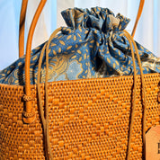 Bohemian Rattan Tote Bag, Handwoven Natural Bali Style (Leather Strap)