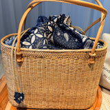 Bohemian Rattan Tote Bag, Handwoven Natural Bali Style (Leather Strap)