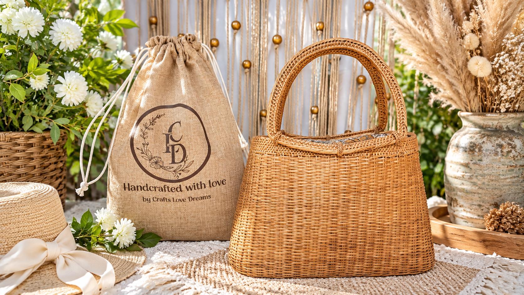 Boho Rattan Tote Bag: Handwoven Bali Beach Purse