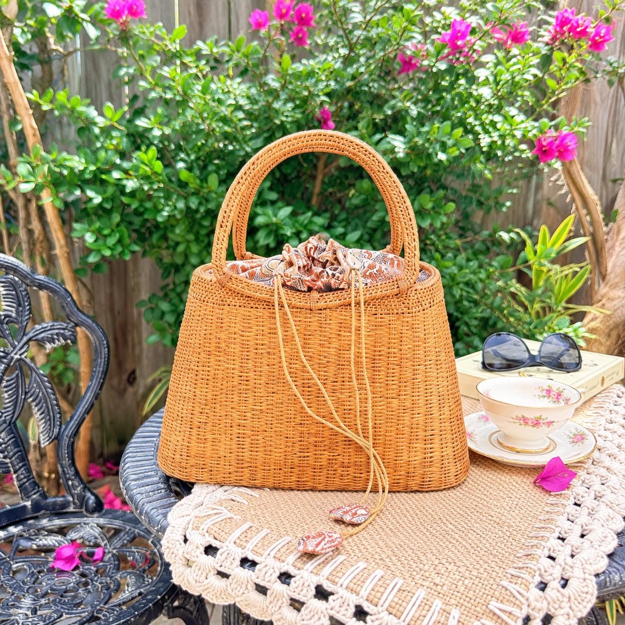 Boho Rattan Tote Bag: Handwoven Bali Beach Purse