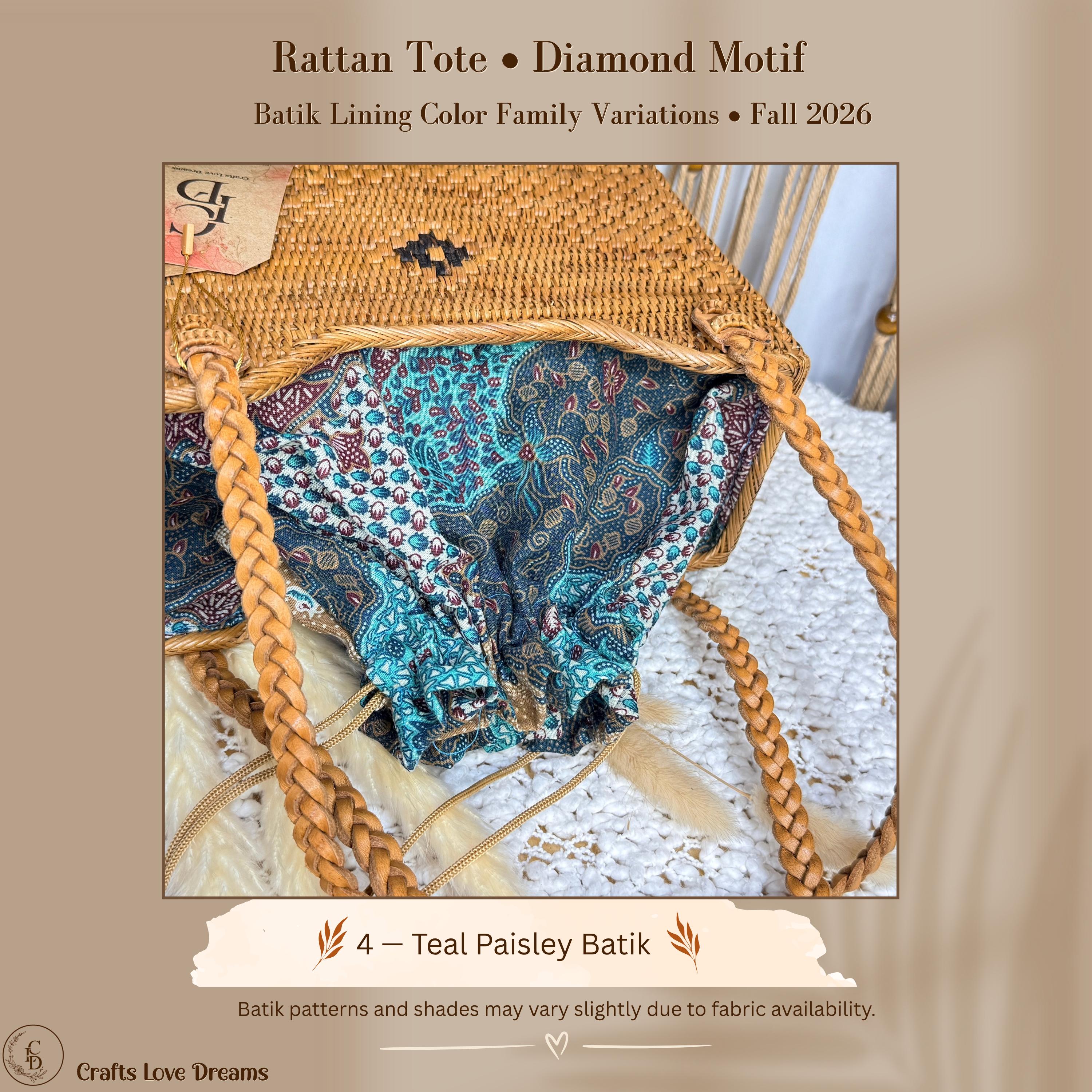 Rattan Tote Bag: Boho Style with Diamond Motif (Honey Brown)