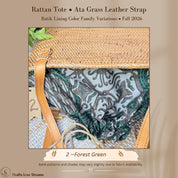 Ata Grass Tote Bag with Batik Lining – Handwoven Bali Rattan, Leather Shoulder Strap