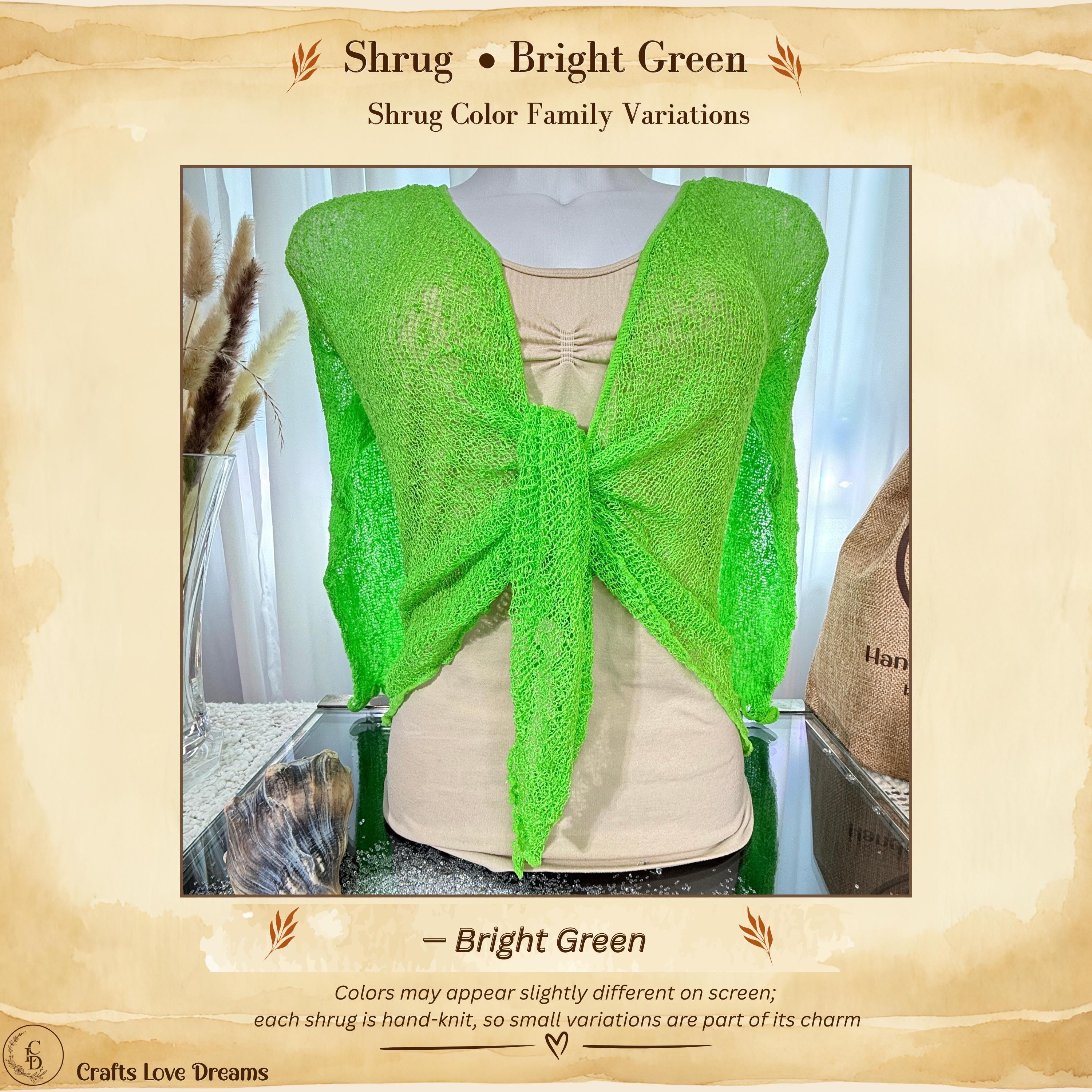Bright Green color card showing the Bright Green sheer knit cardigan shrug from Crafts Love Dreams