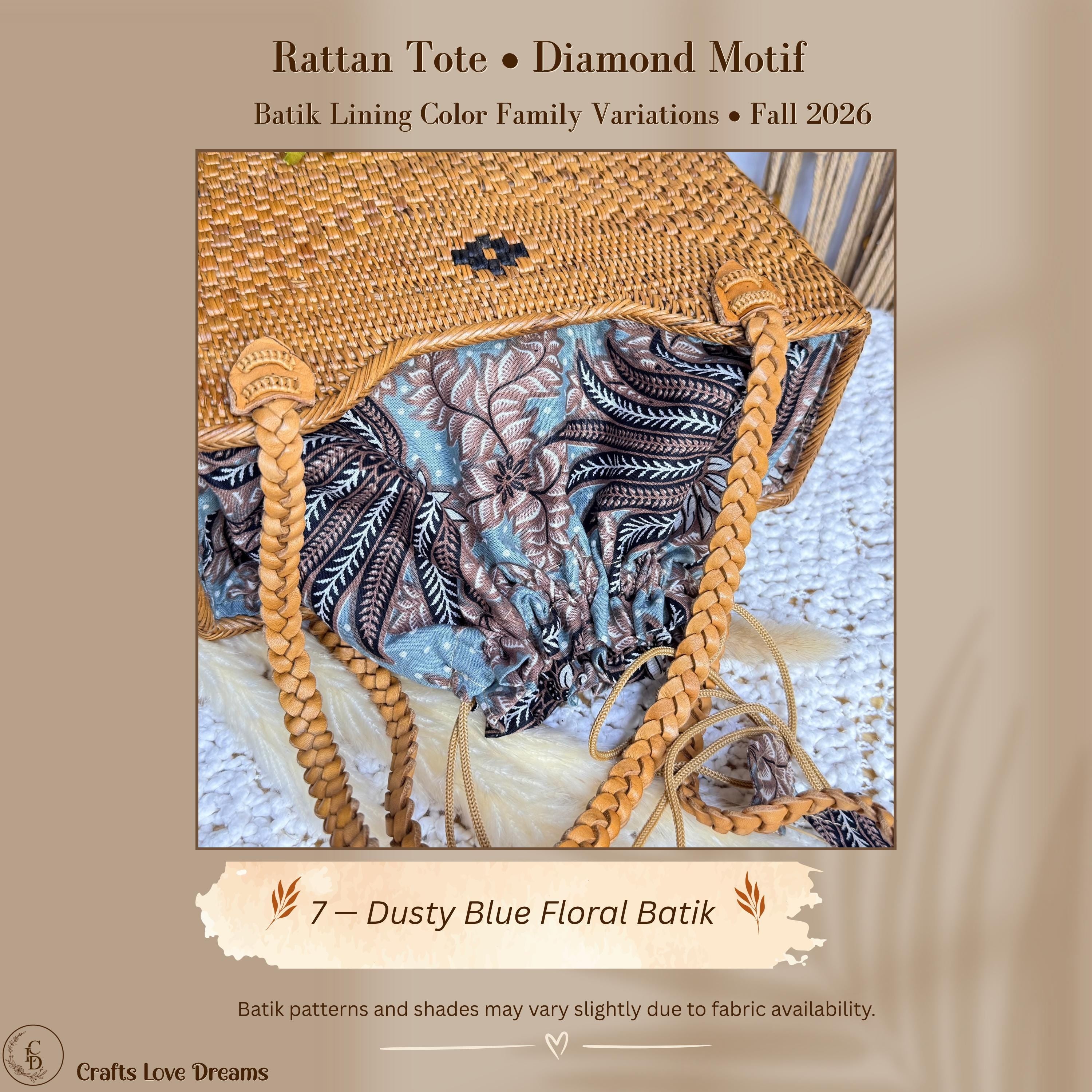 Rattan Tote Bag: Boho Style with Diamond Motif (Honey Brown)