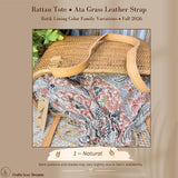 Ata Grass Tote Bag with Batik Lining – Handwoven Bali Rattan, Leather Shoulder Strap