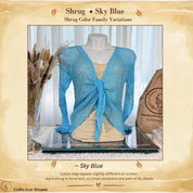 Sky Blue color card showing the Sky Blue sheer knit cardigan shrug from Crafts Love Dreams