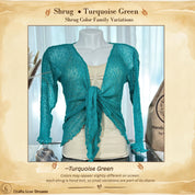 Turquoise Green color card showing the Turquoise Green sheer knit cardigan shrug from Crafts Love Dreams