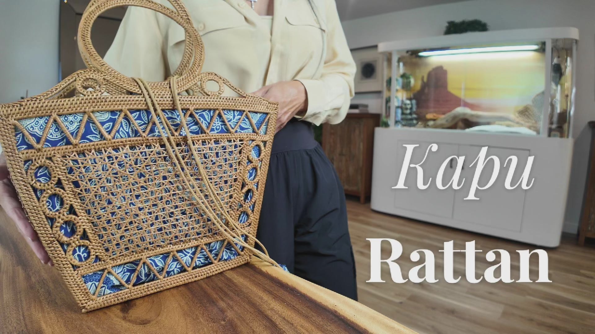 Ata Grass Tote: Boho Bali Batik Lined Bag (Handwoven with Round Handles)