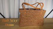 Rattan Tote Bag: Bali Woven Straw with Batik Liner (Leather Handles)