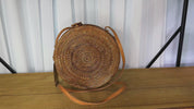 Rattan Crossbody Bag: Bali Woven Style (Round Shape, Leather Strap)