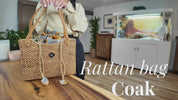 Rattan Tote Bag: Boho Style with Diamond Motif (Honey Brown)