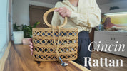 Bali Rattan Tote Bag - Double Ring Handles, Ethnic Pattern