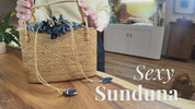 Bohemian Rattan Tote Bag, Handwoven Natural Bali Style (Leather Strap)