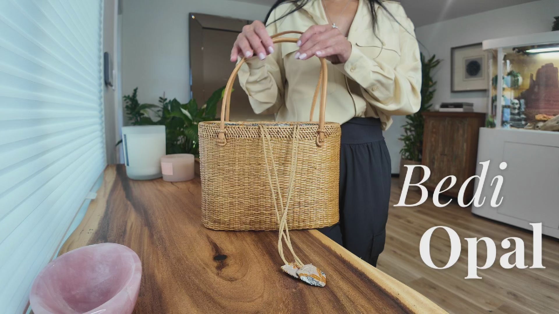 Bali Ata Grass Tote: Handwoven Rattan Bag with Batik Lining (Lightweight)