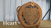 Boho Rattan Crossbody Bag, Heart Shape (Leather Strap, Lightweight)