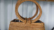 Bali Handwoven Rattan Tote: Boho Ata Grass Bag (Natural Golden Brown)