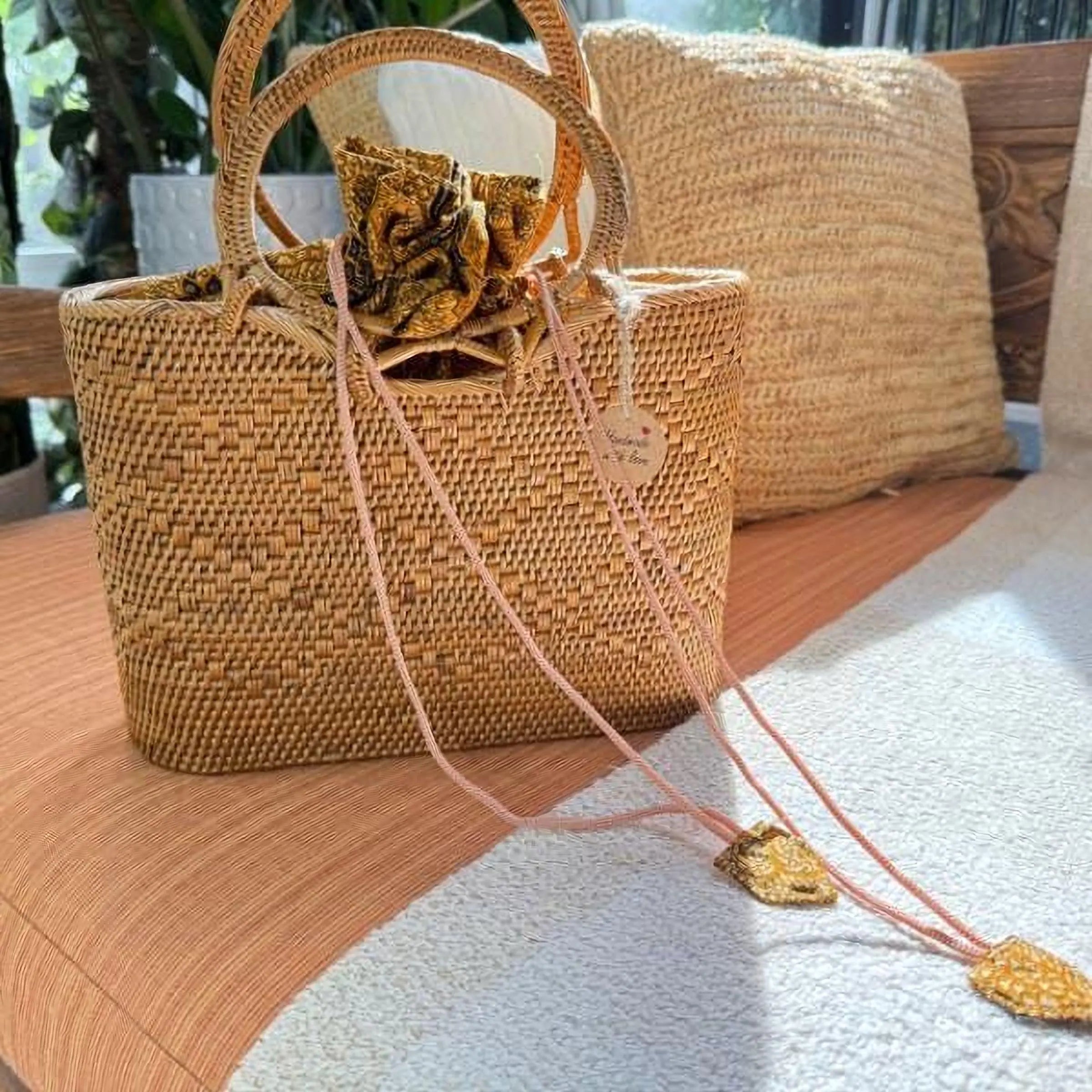 Natural Rattan Tote Bag - Spacious Handwoven Bali Design